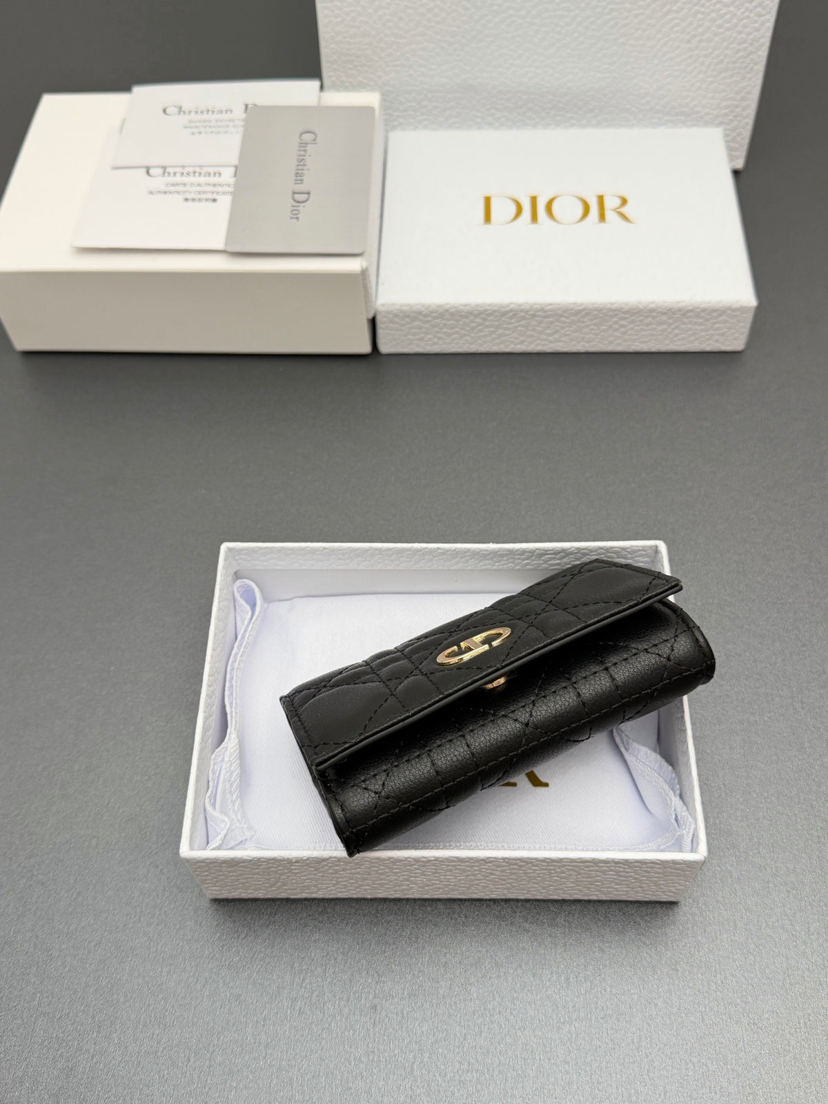 Dior Caro Glycine Wallet in Supple Cannage Calfskin