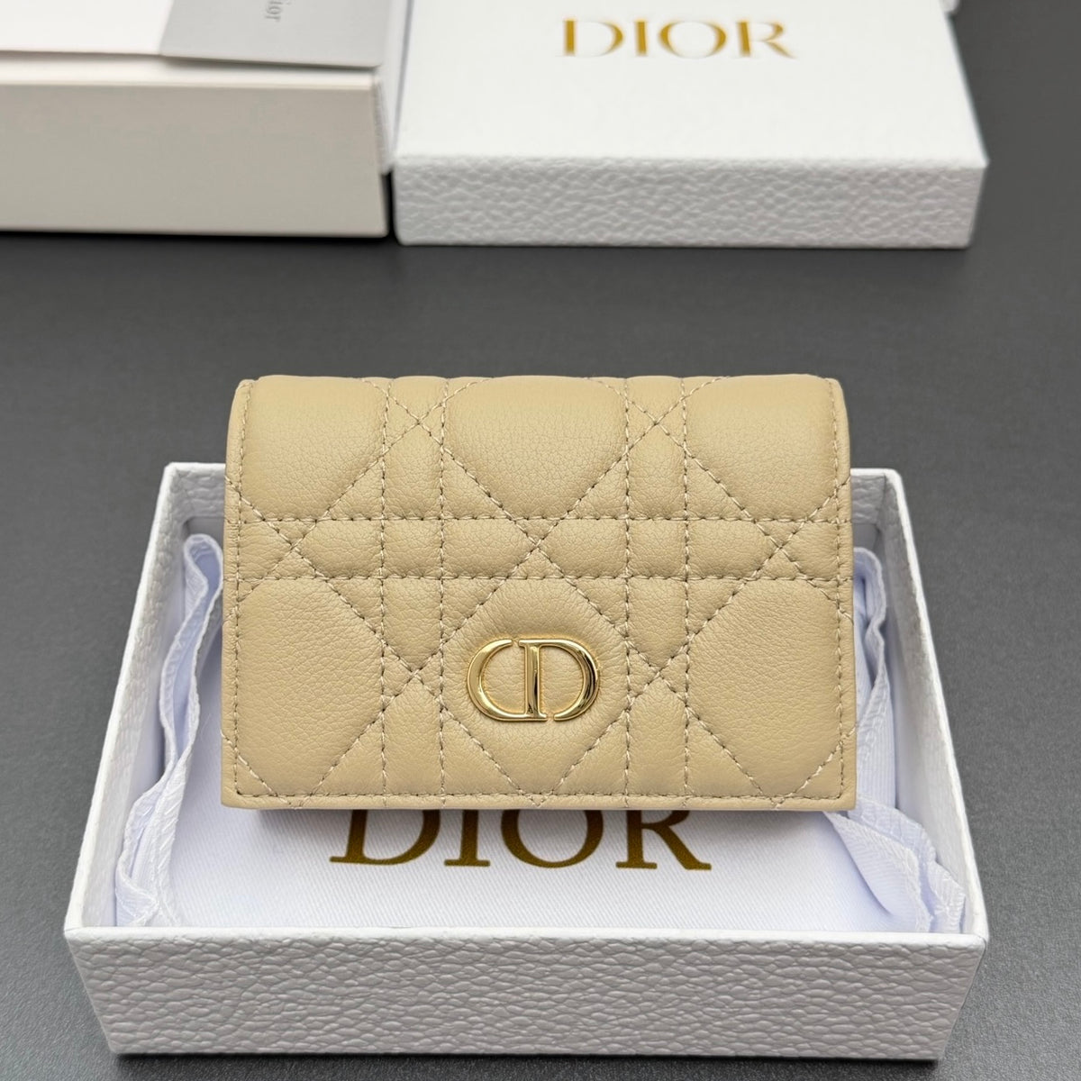 Dior Caro Glycine Wallet in Supple Cannage Calfskin