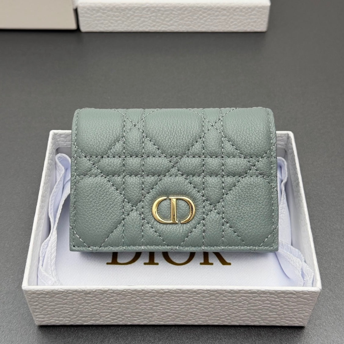 Dior Caro Glycine Wallet in Supple Cannage Calfskin