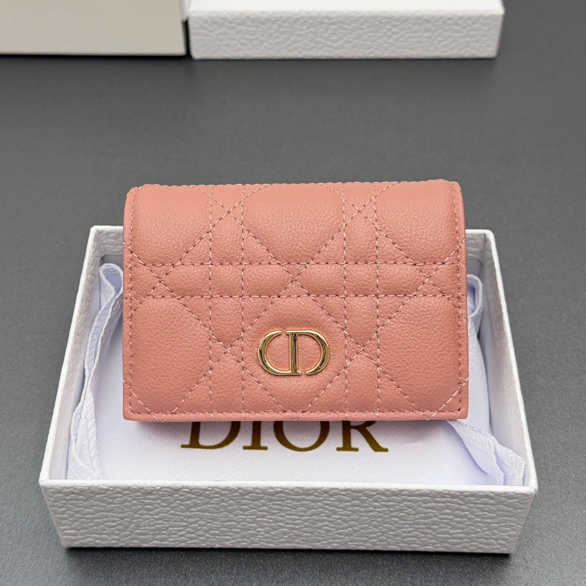 Dior Caro Glycine Wallet in Supple Cannage Calfskin