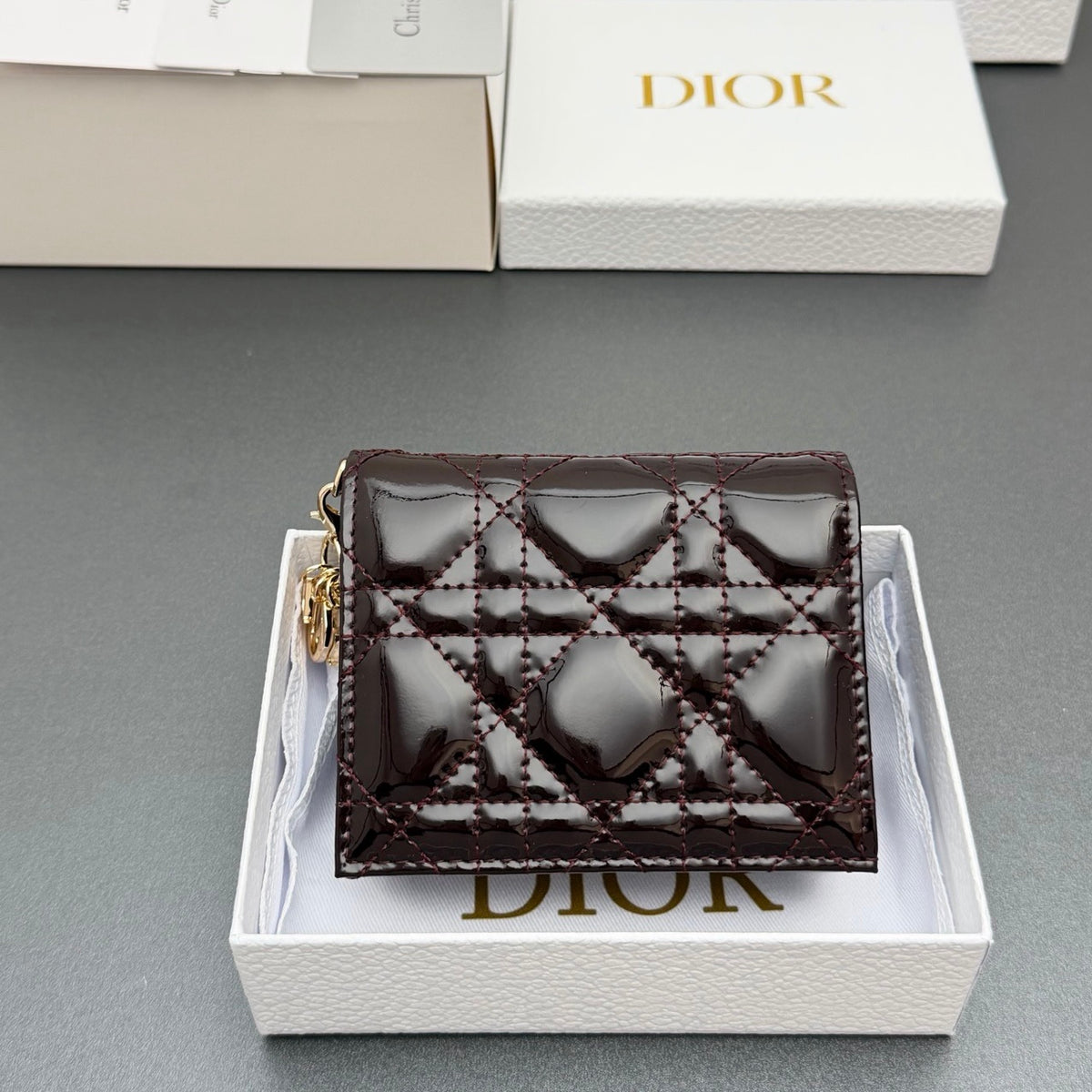 Dior Mini Lady Gardenia Wallet in Patent Cannage Calfskin