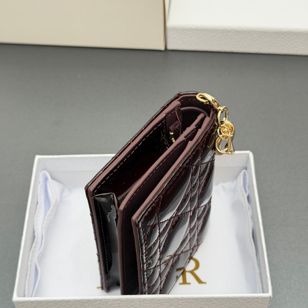 Dior Mini Lady Gardenia Wallet in Patent Cannage Calfskin