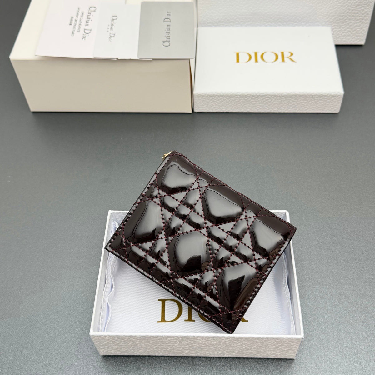 Dior Mini Lady Gardenia Wallet in Patent Cannage Calfskin