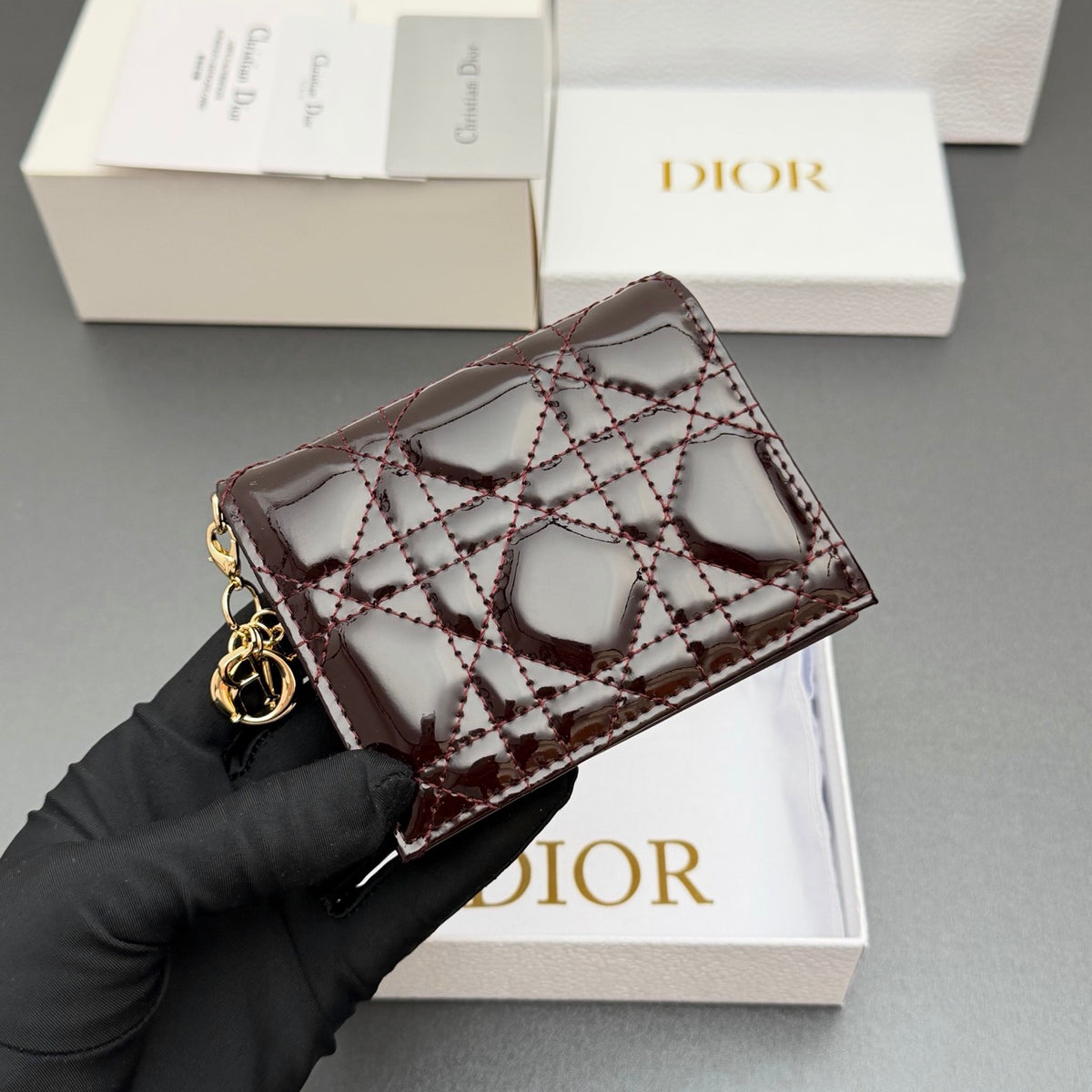 Dior Mini Lady Gardenia Wallet in Patent Cannage Calfskin