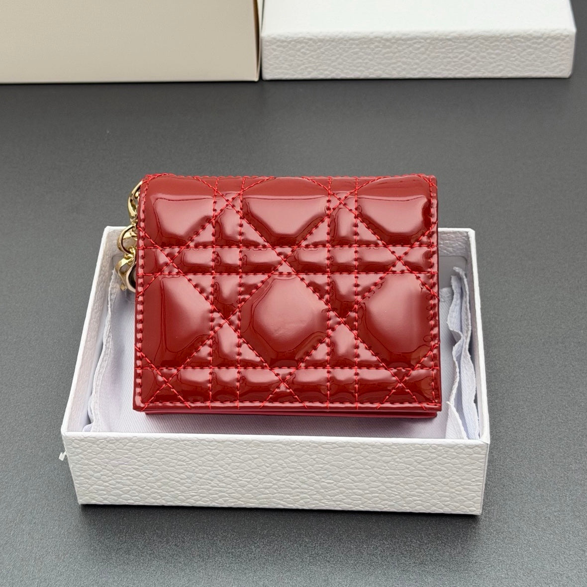 Dior Mini Lady Gardenia Wallet in Patent Cannage Calfskin