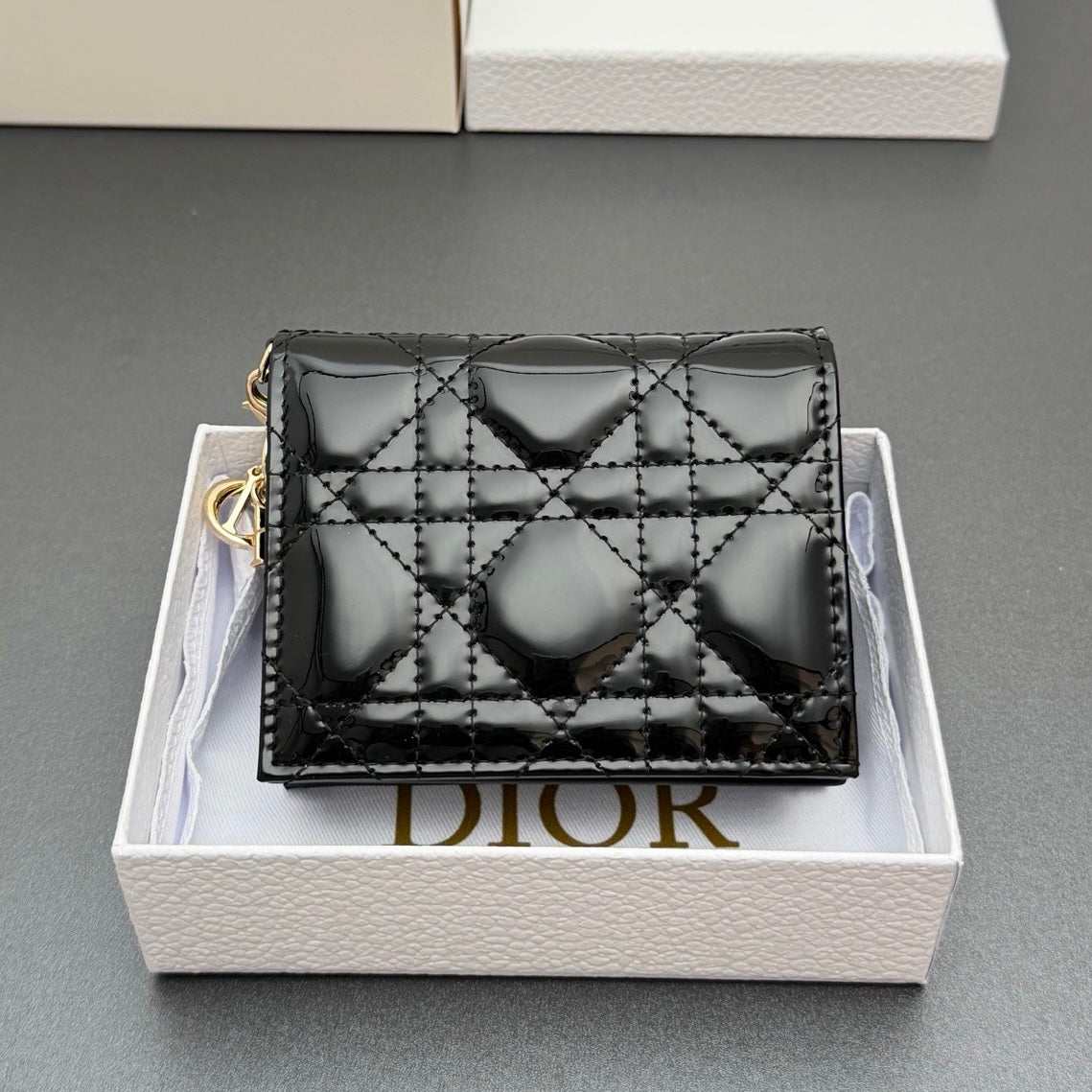 Dior Mini Lady Gardenia Wallet in Patent Cannage Calfskin