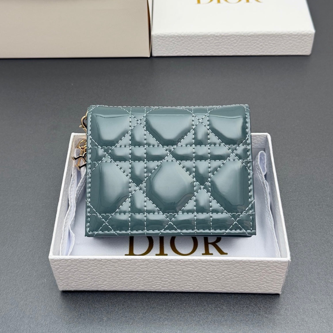 Dior Mini Lady Gardenia Wallet in Patent Cannage Calfskin