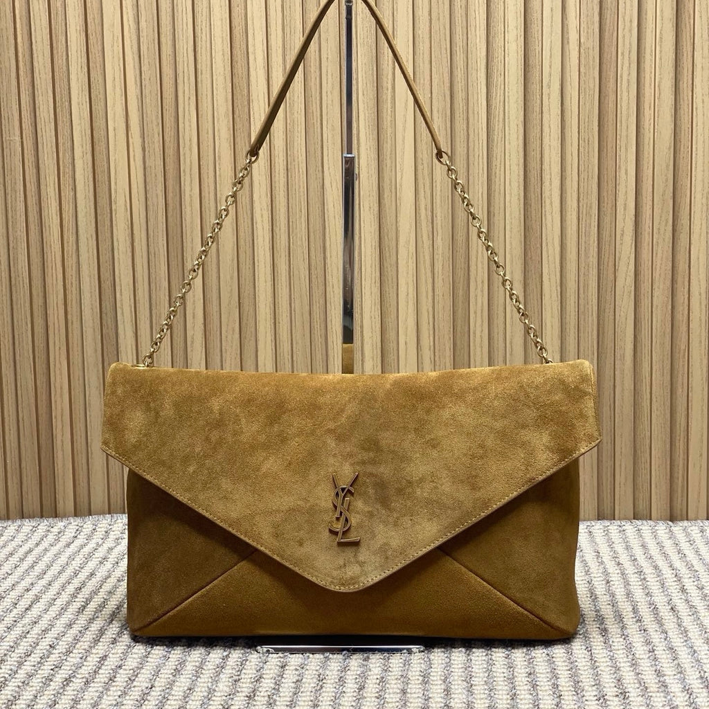 Saint Laurent Cassandre Large Pouch On Chain In Suede