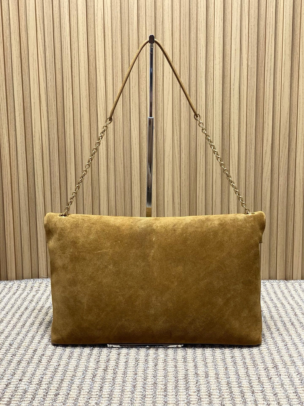 Saint Laurent Cassandre Large Pouch On Chain In Suede