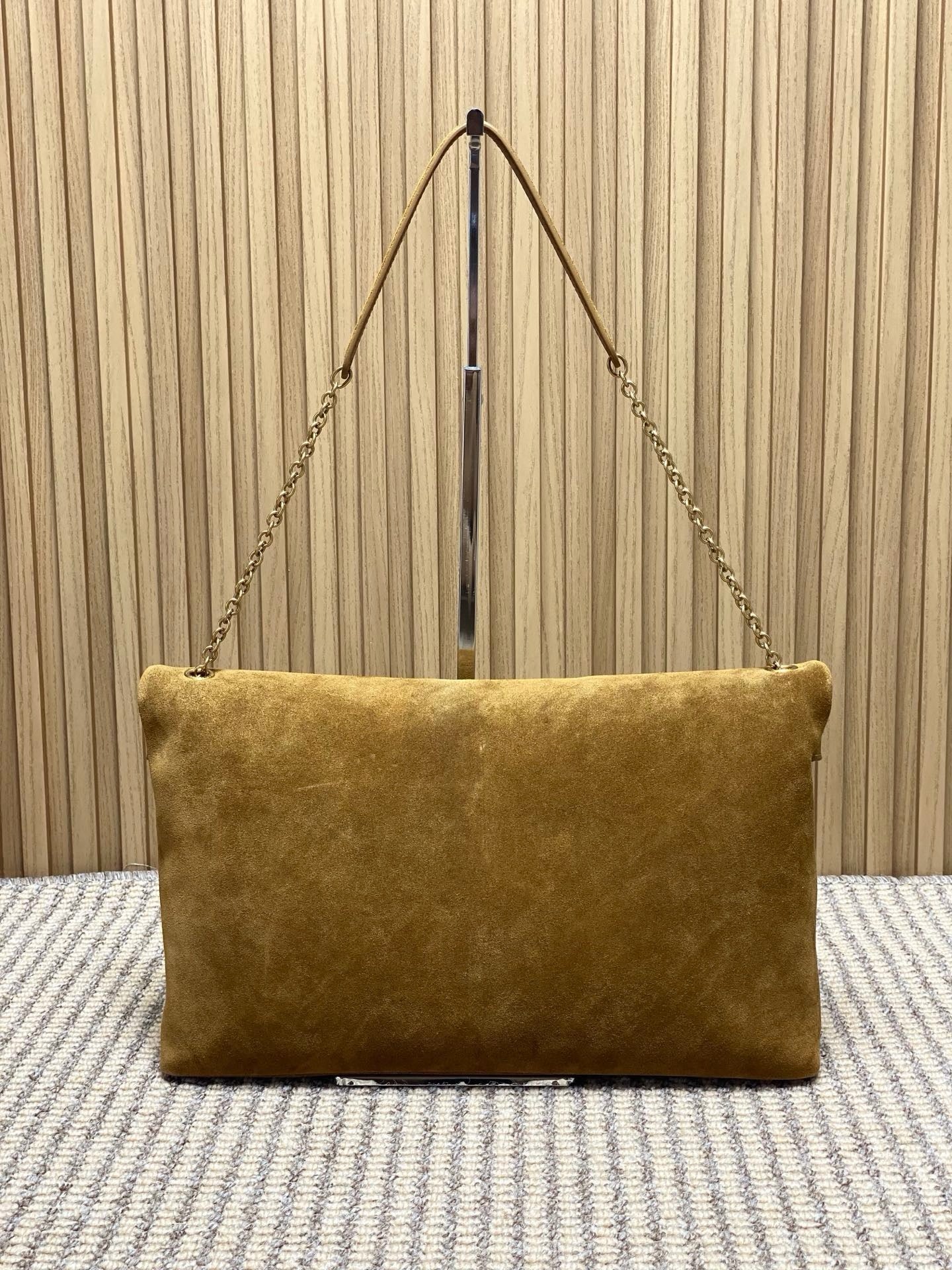 Saint Laurent Cassandre Large Pouch On Chain In Suede