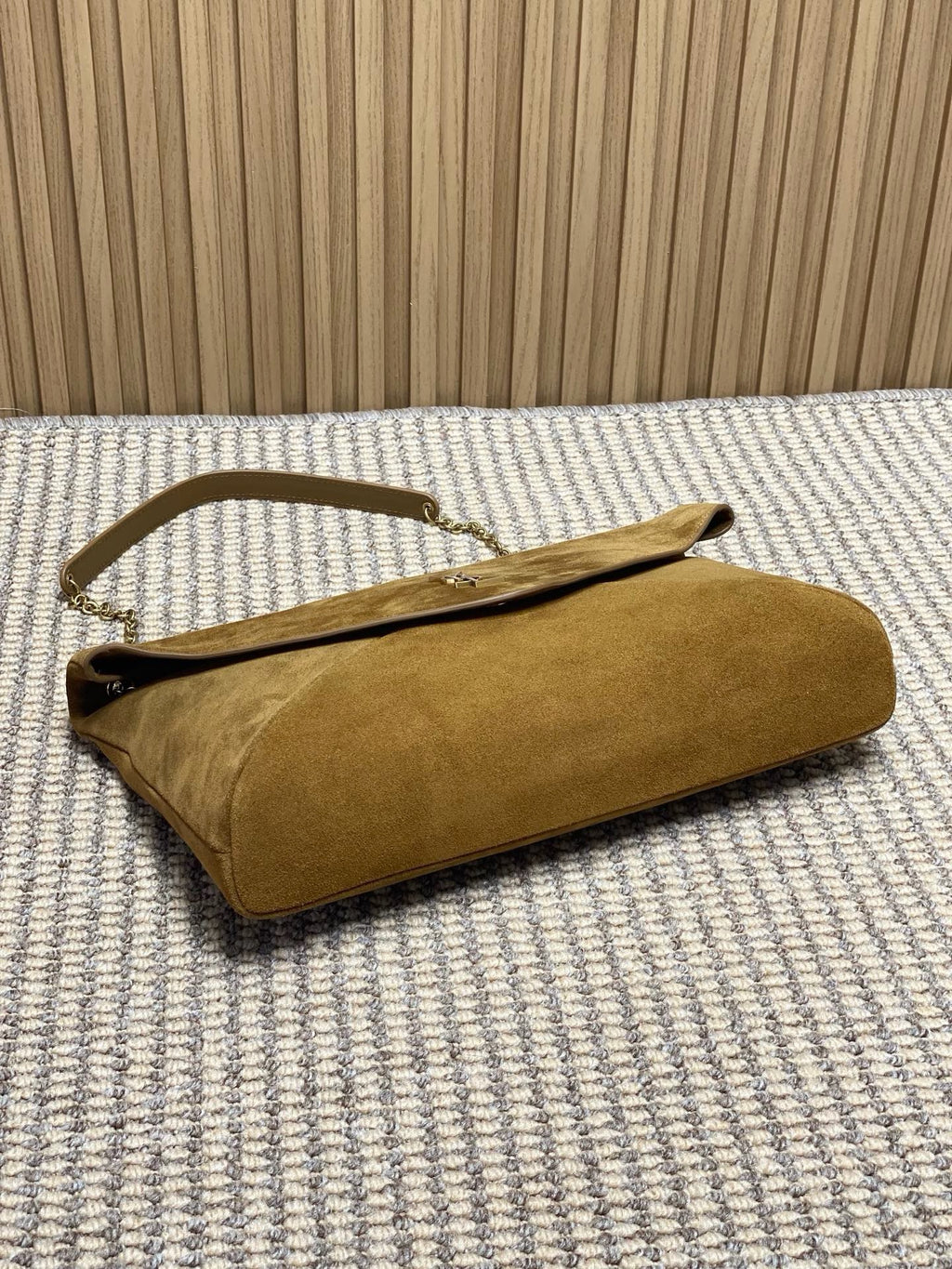 Saint Laurent Cassandre Large Pouch On Chain In Suede