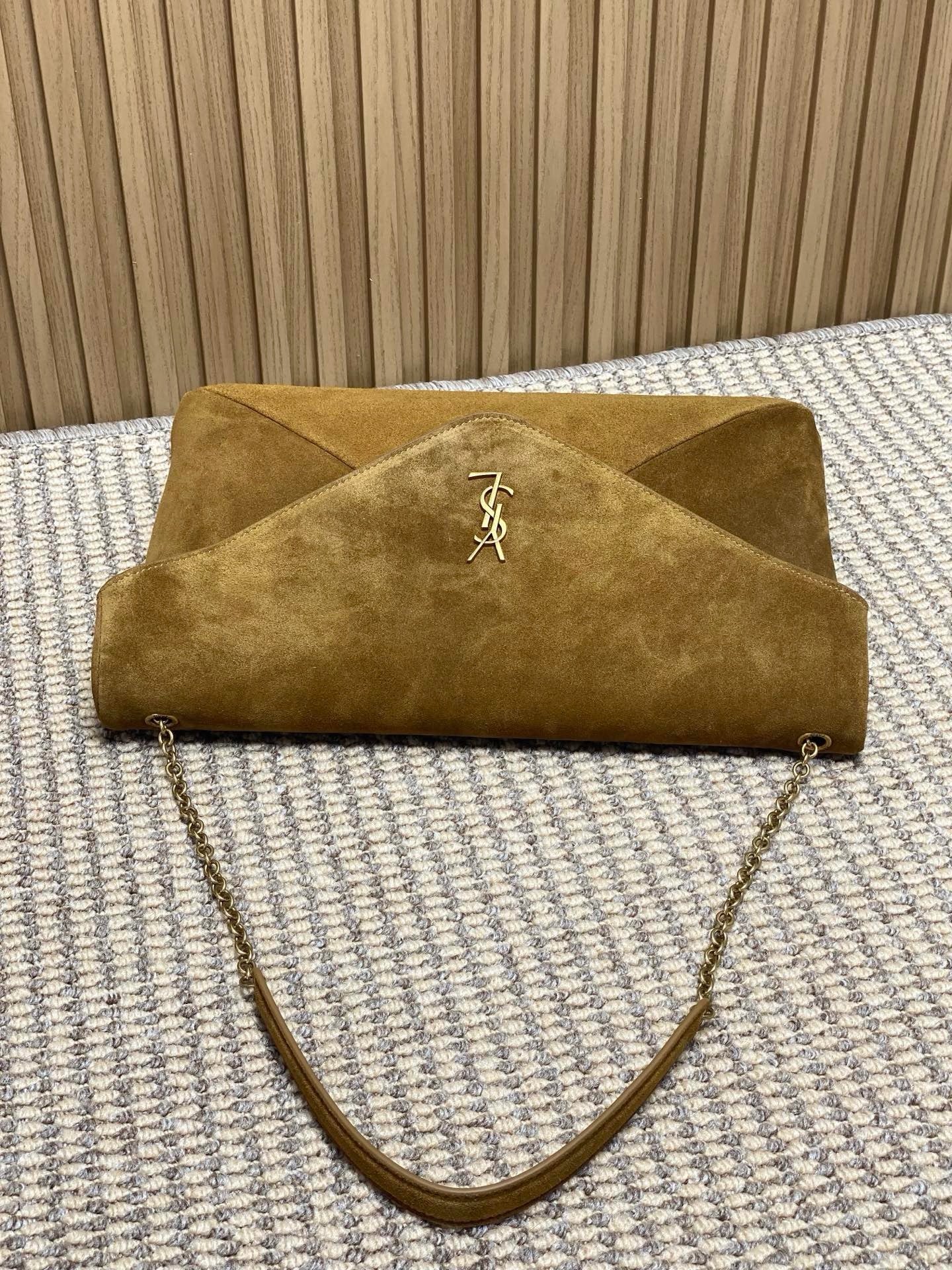 Saint Laurent Cassandre Large Pouch On Chain In Suede