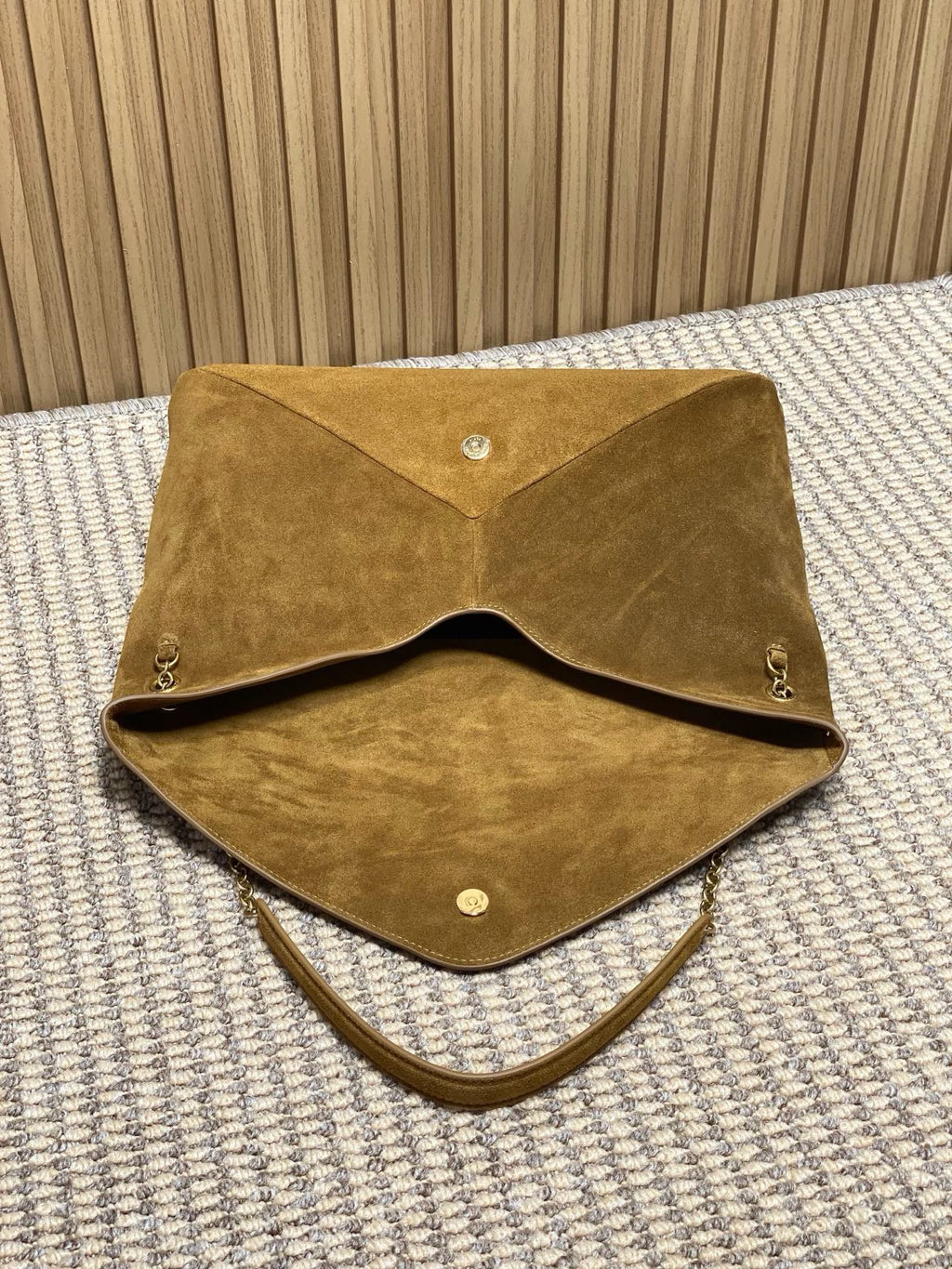 Saint Laurent Cassandre Large Pouch On Chain In Suede