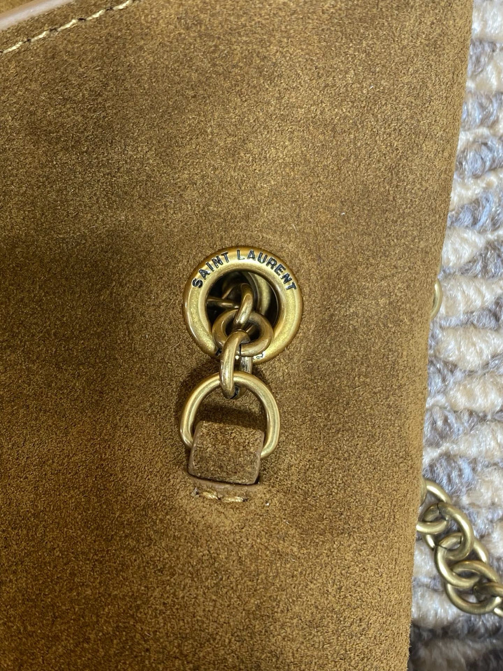 Saint Laurent Cassandre Large Pouch On Chain In Suede