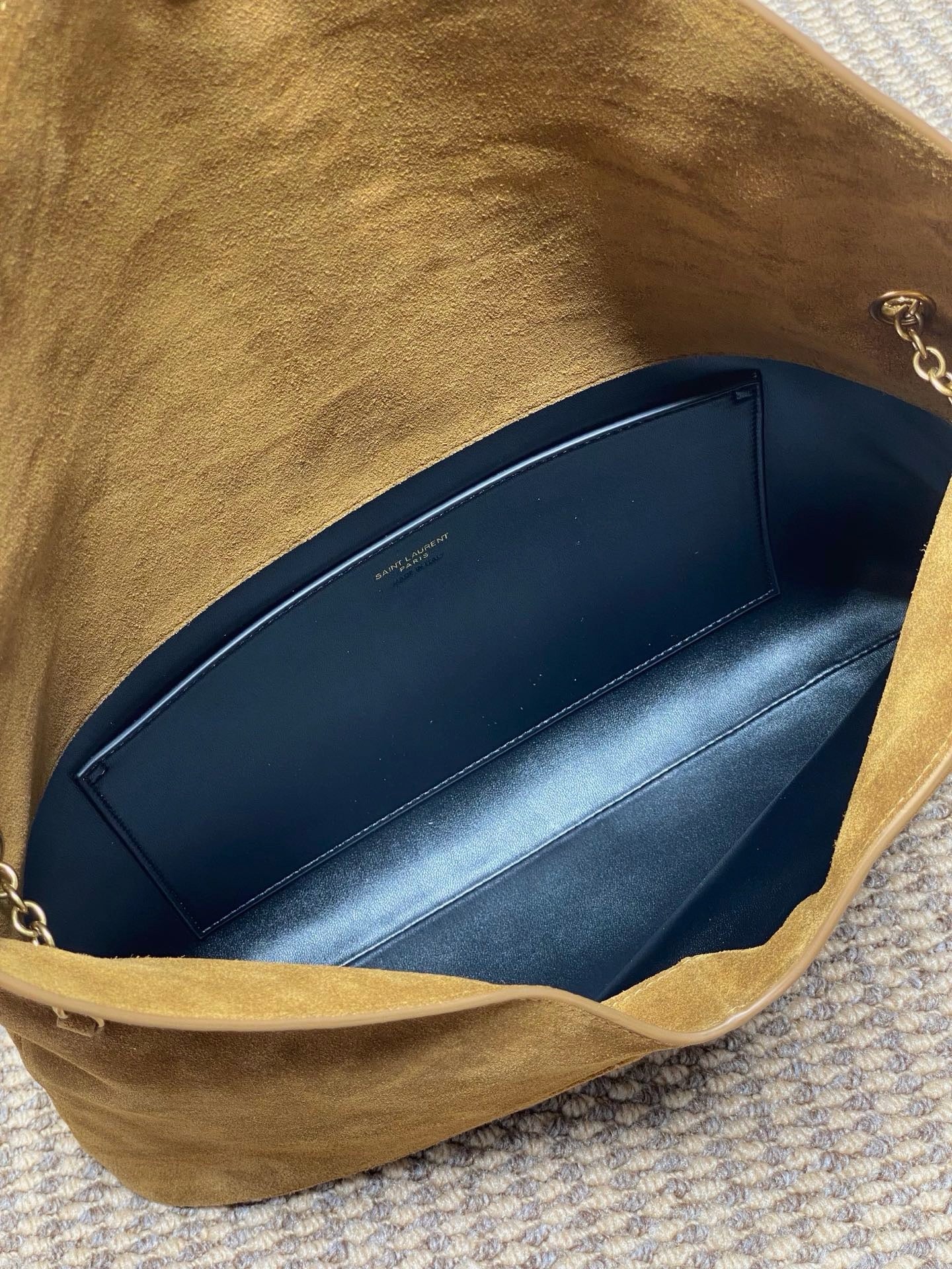 Saint Laurent Cassandre Large Pouch On Chain In Suede