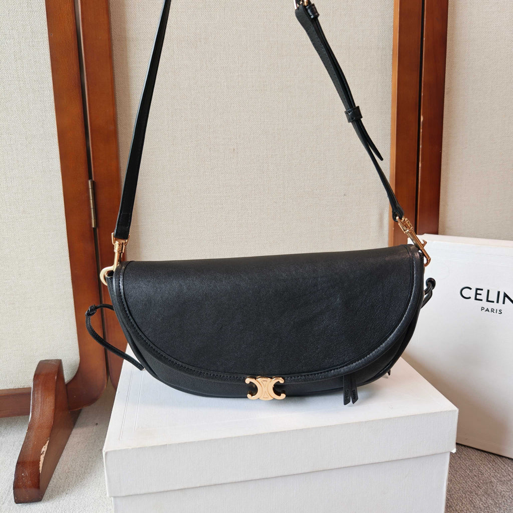 Celine Little Halfmoon Soft Triomphe In Supple Shiny Lambskin