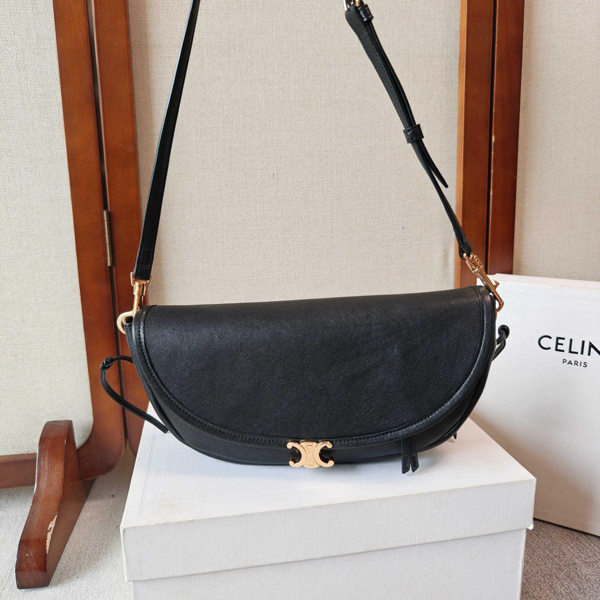 Celine Little Halfmoon Soft Triomphe In Supple Shiny Lambskin
