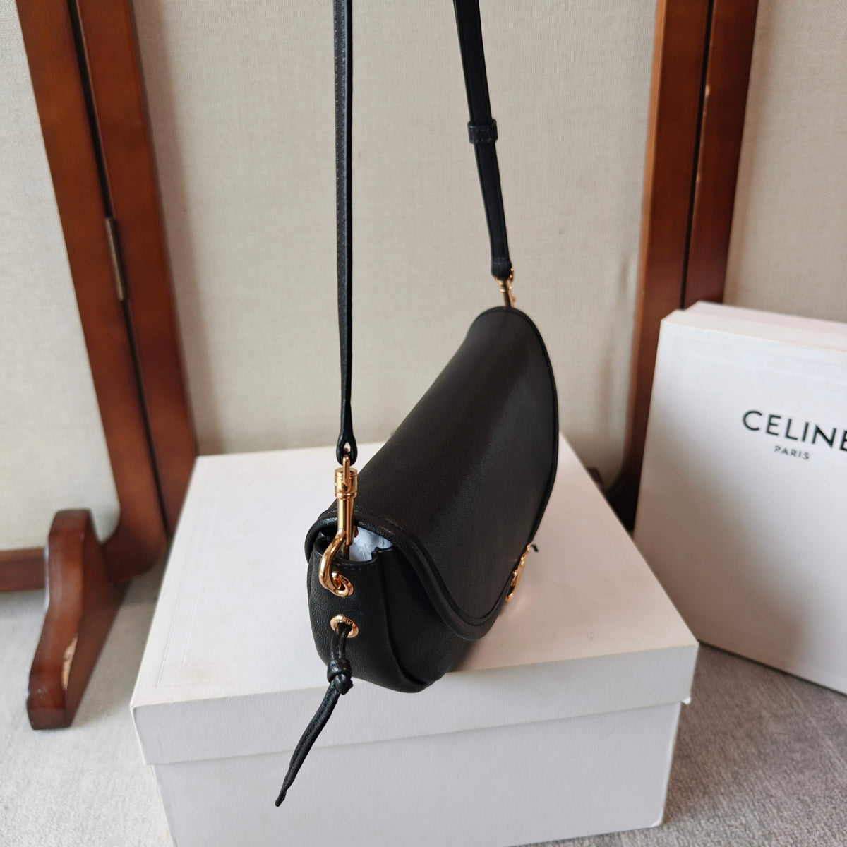 Celine Little Halfmoon Soft Triomphe In Supple Shiny Lambskin