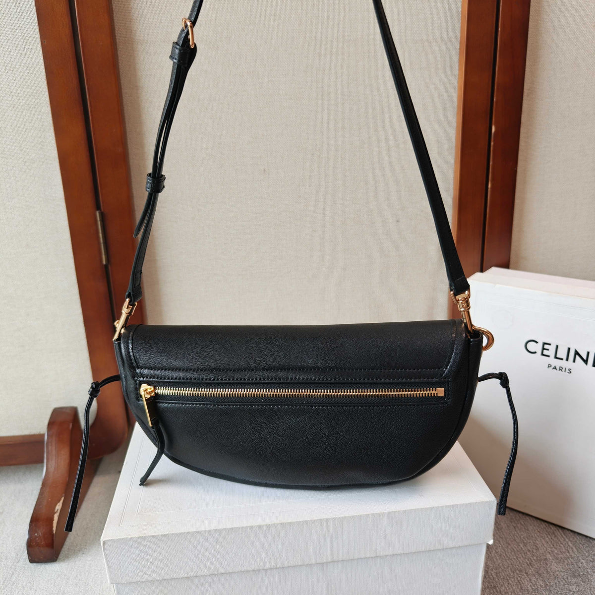 Celine Little Halfmoon Soft Triomphe In Supple Shiny Lambskin