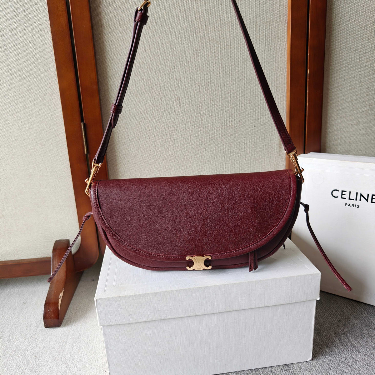 Celine Little Halfmoon Soft Triomphe In Supple Shiny Lambskin
