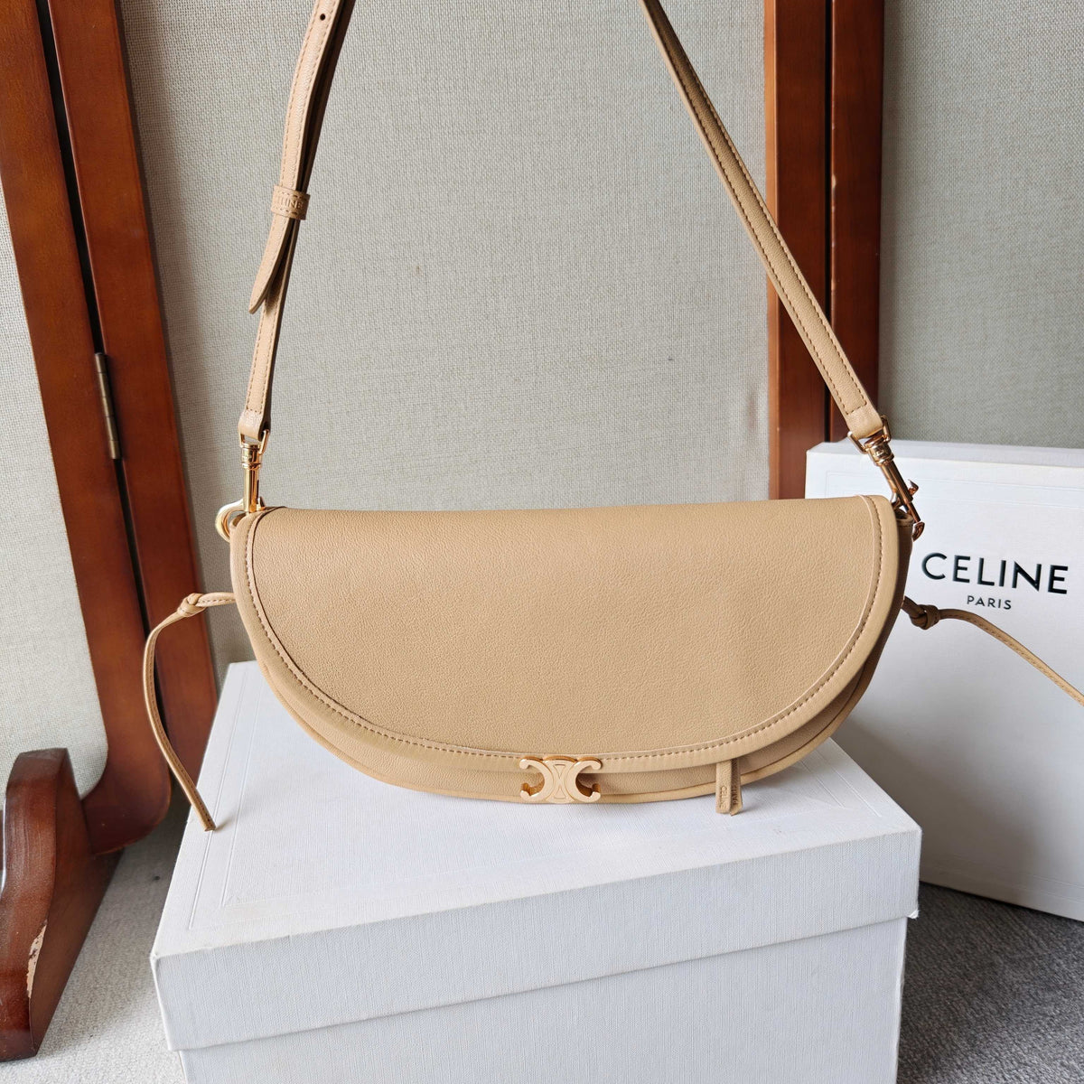 Celine Little Halfmoon Soft Triomphe In Supple Shiny Lambskin