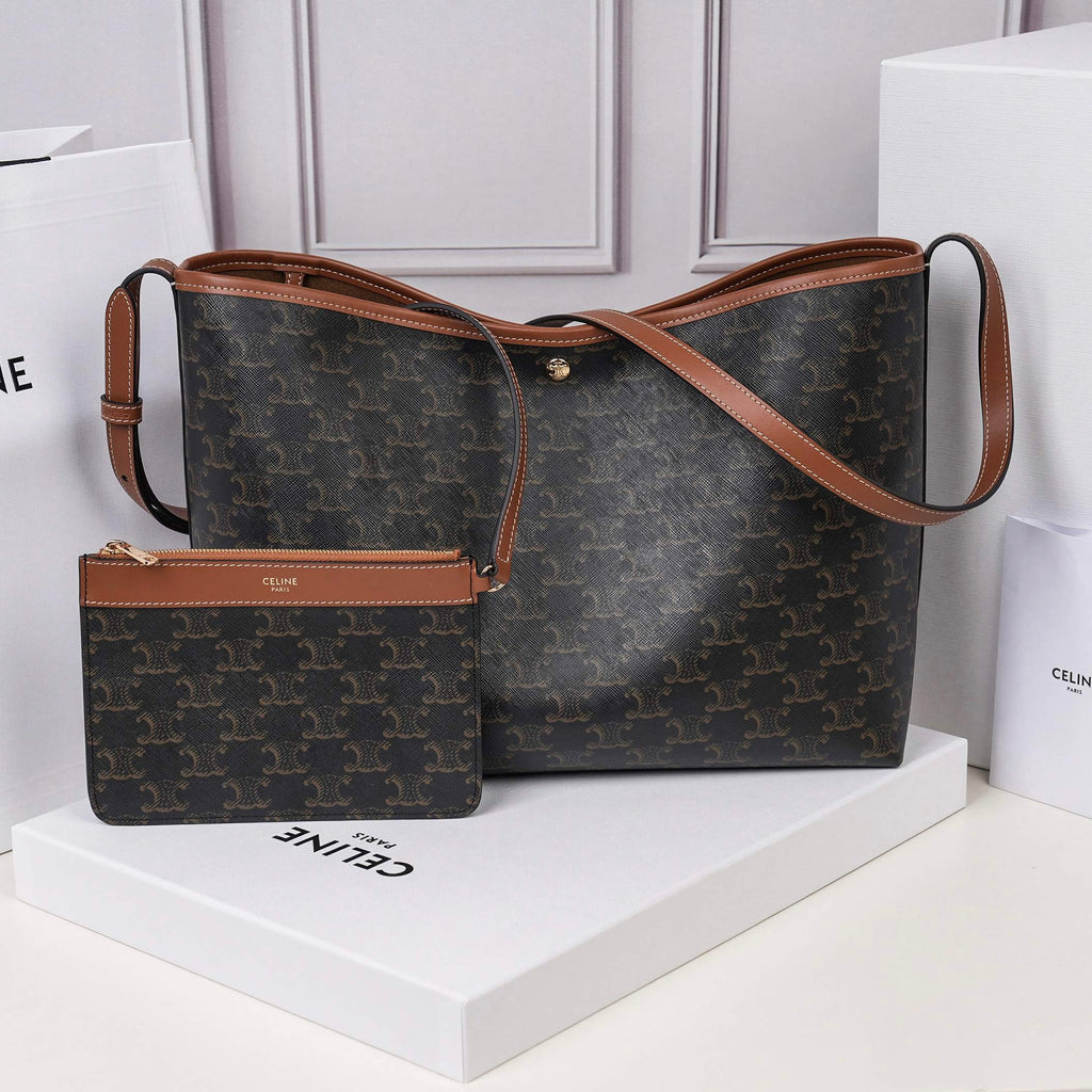 Celine Soft Shopper Bag In Triomphe Canvas And Calfskin