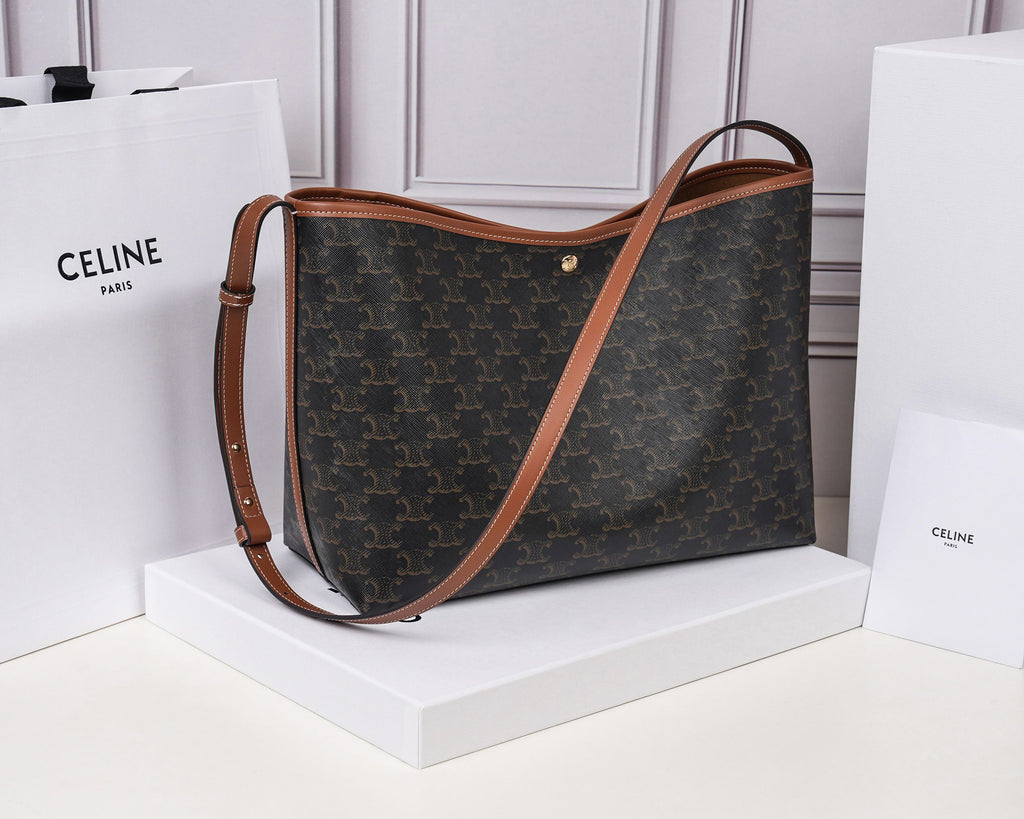 Celine Soft Shopper Bag In Triomphe Canvas And Calfskin