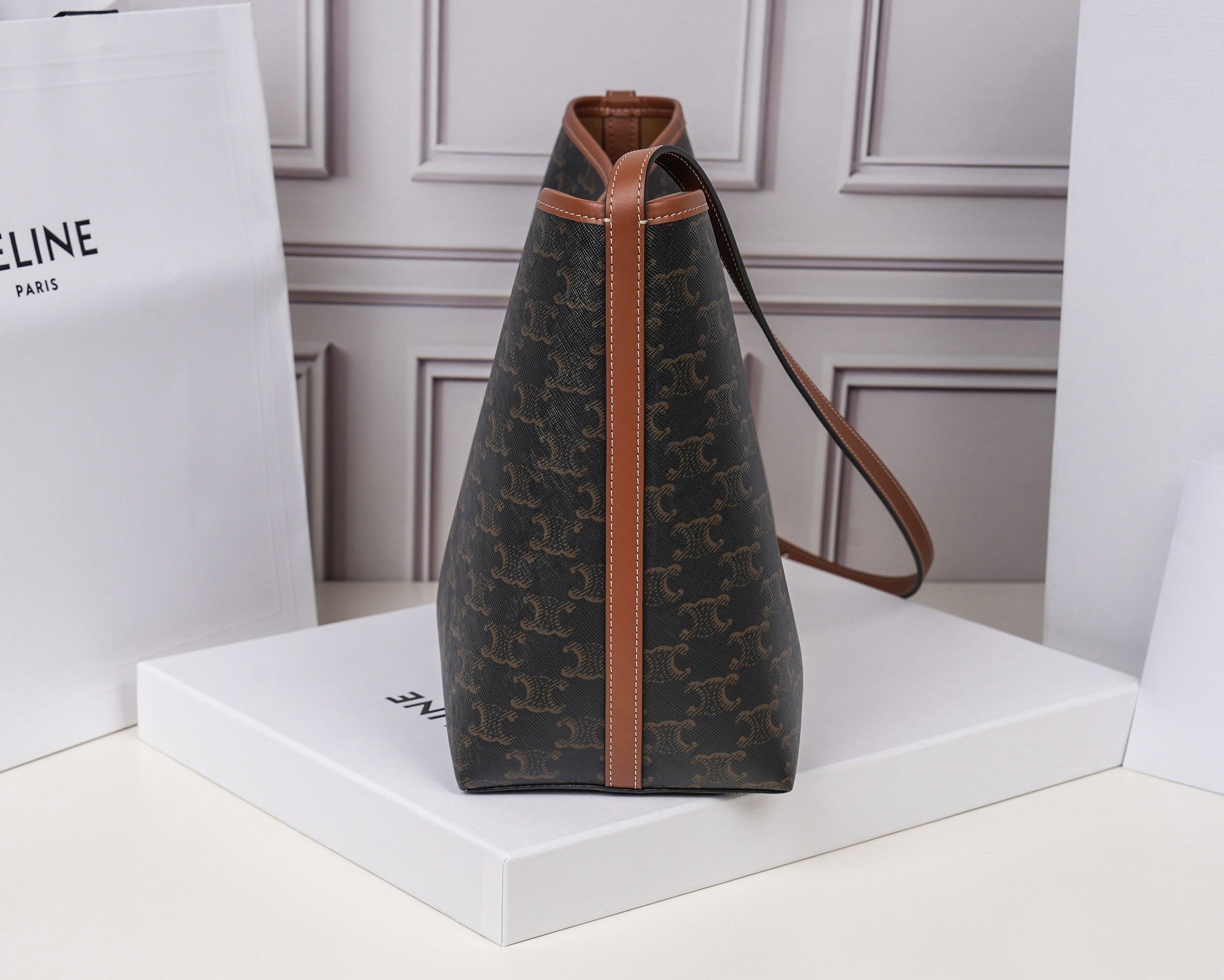 Celine Soft Shopper Bag In Triomphe Canvas And Calfskin