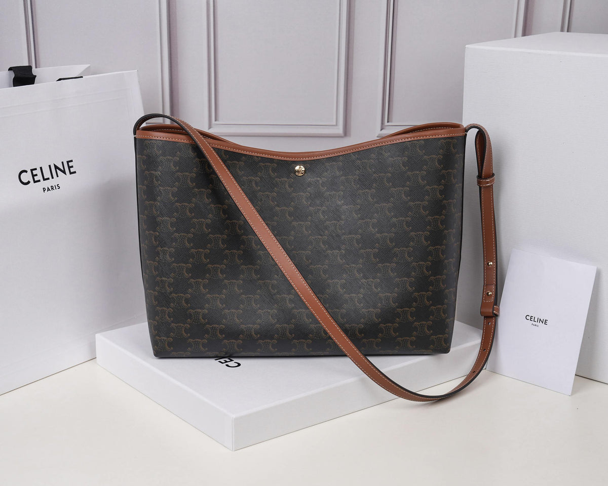 Celine Soft Shopper Bag In Triomphe Canvas And Calfskin