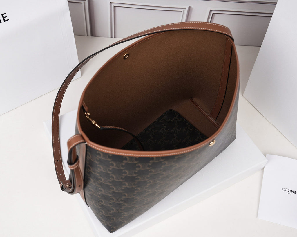 Celine Soft Shopper Bag In Triomphe Canvas And Calfskin