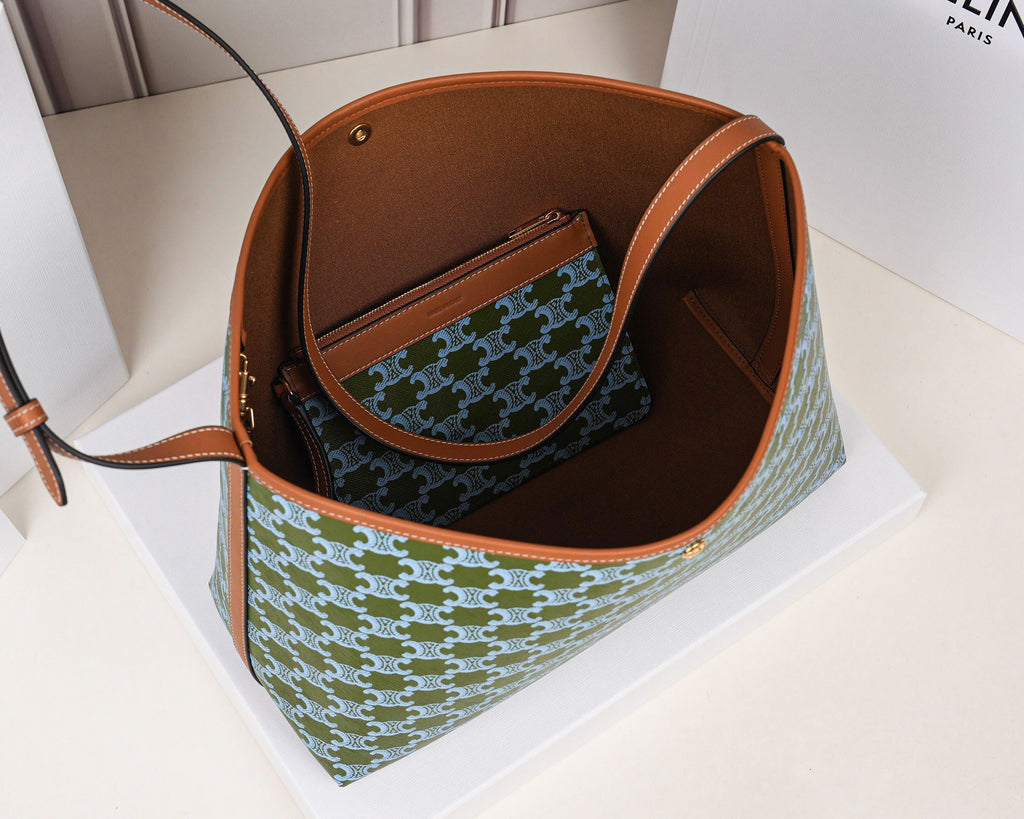 Celine Soft Shopper Bag In Triomphe Canvas And Calfskin