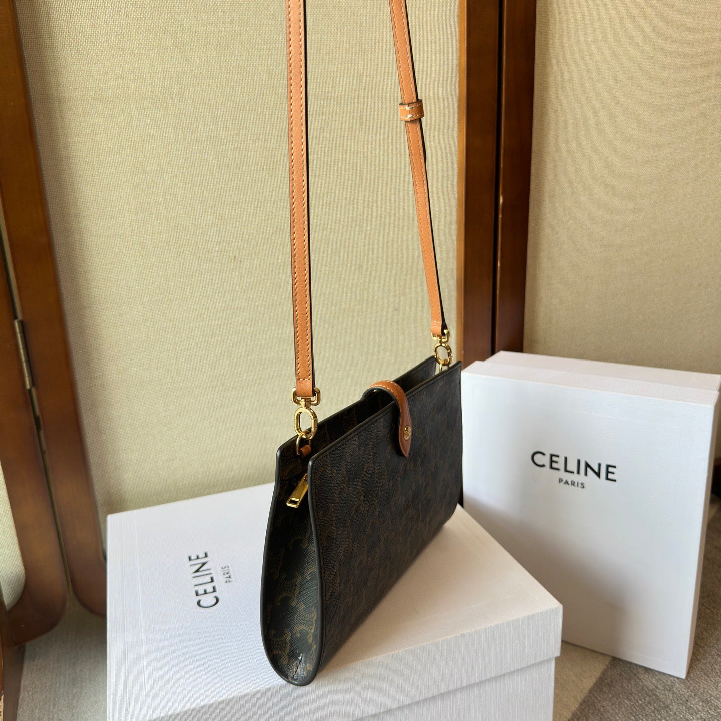 Celine Small Note Book In Triomphe Canvas And Natural Calfskin