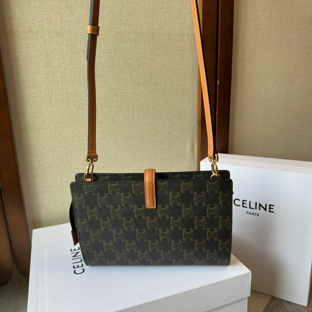 Celine Small Note Book In Triomphe Canvas And Natural Calfskin