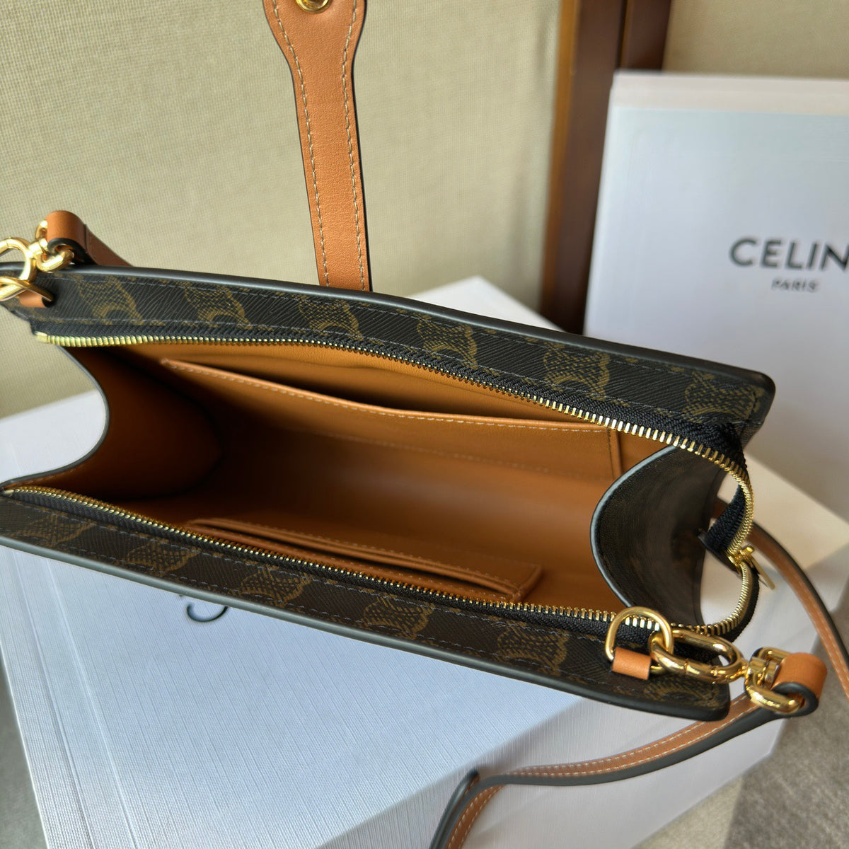 Celine Small Note Book In Triomphe Canvas And Natural Calfskin