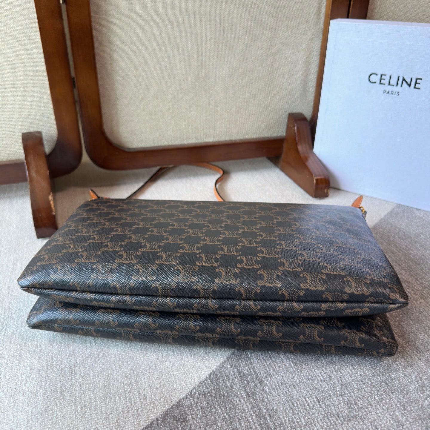 Celine Duo In Triomphe Canvas And Natural Calfskin