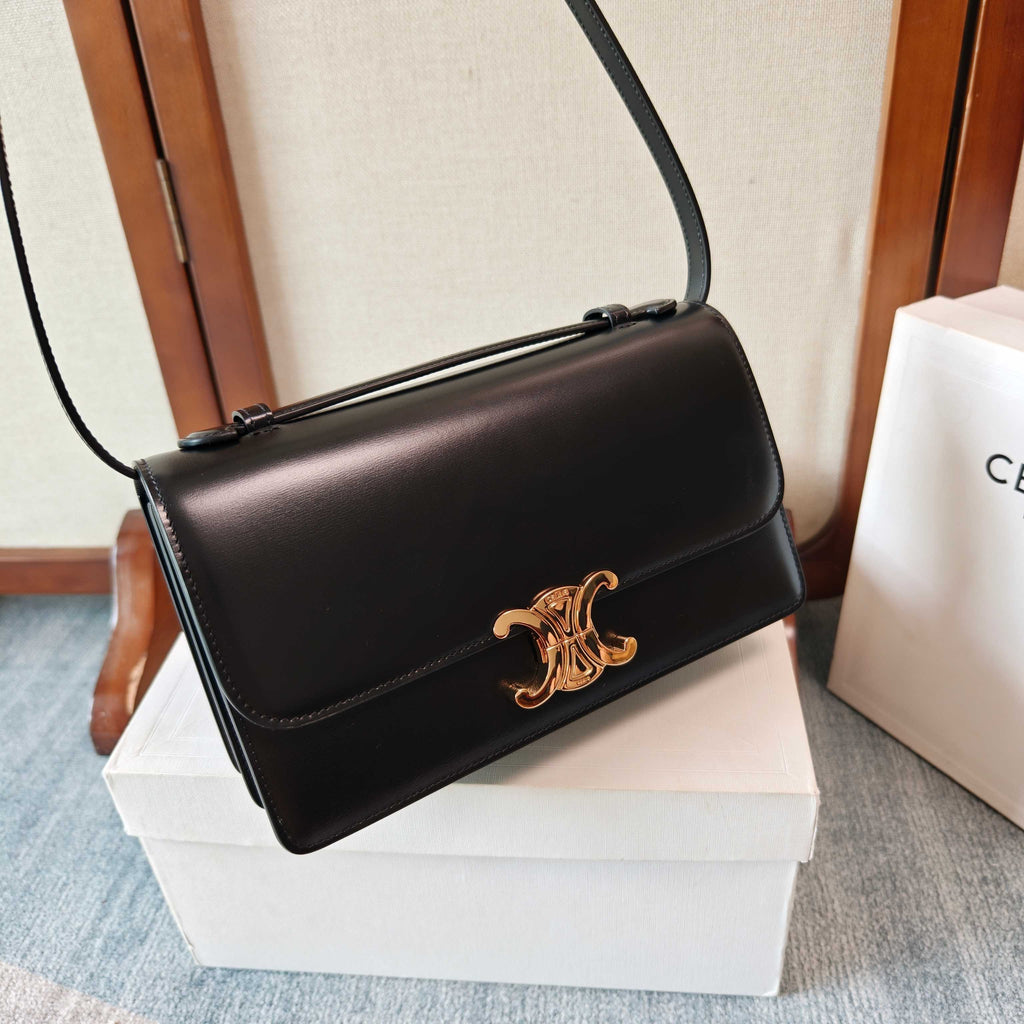Celine Medium Triomphe Folio In Shiny Calfskin
