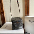 Celine Cube Frame In Triomphe Canvas And Natural Calfskin