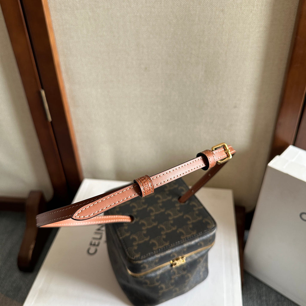 Celine Cube Frame In Triomphe Canvas And Natural Calfskin