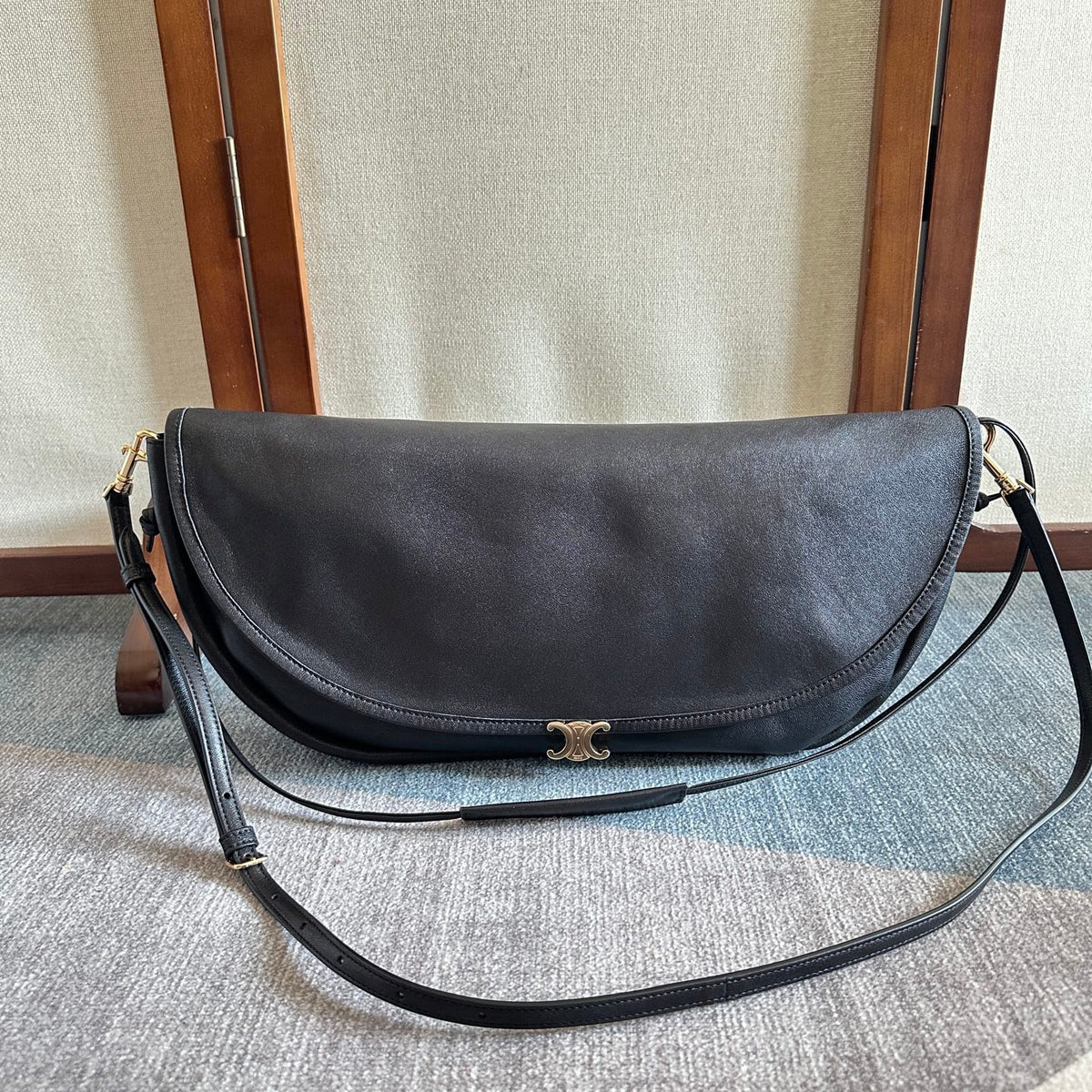 Celine Halfmoon Soft Triomphe in Shiny Lambskin