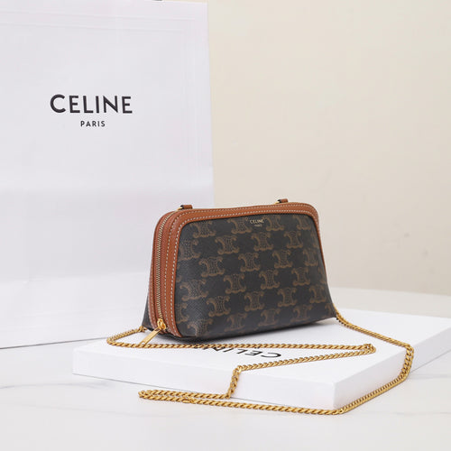 Celine Clutch On Chain In Triomphe Canvas And Lambskin