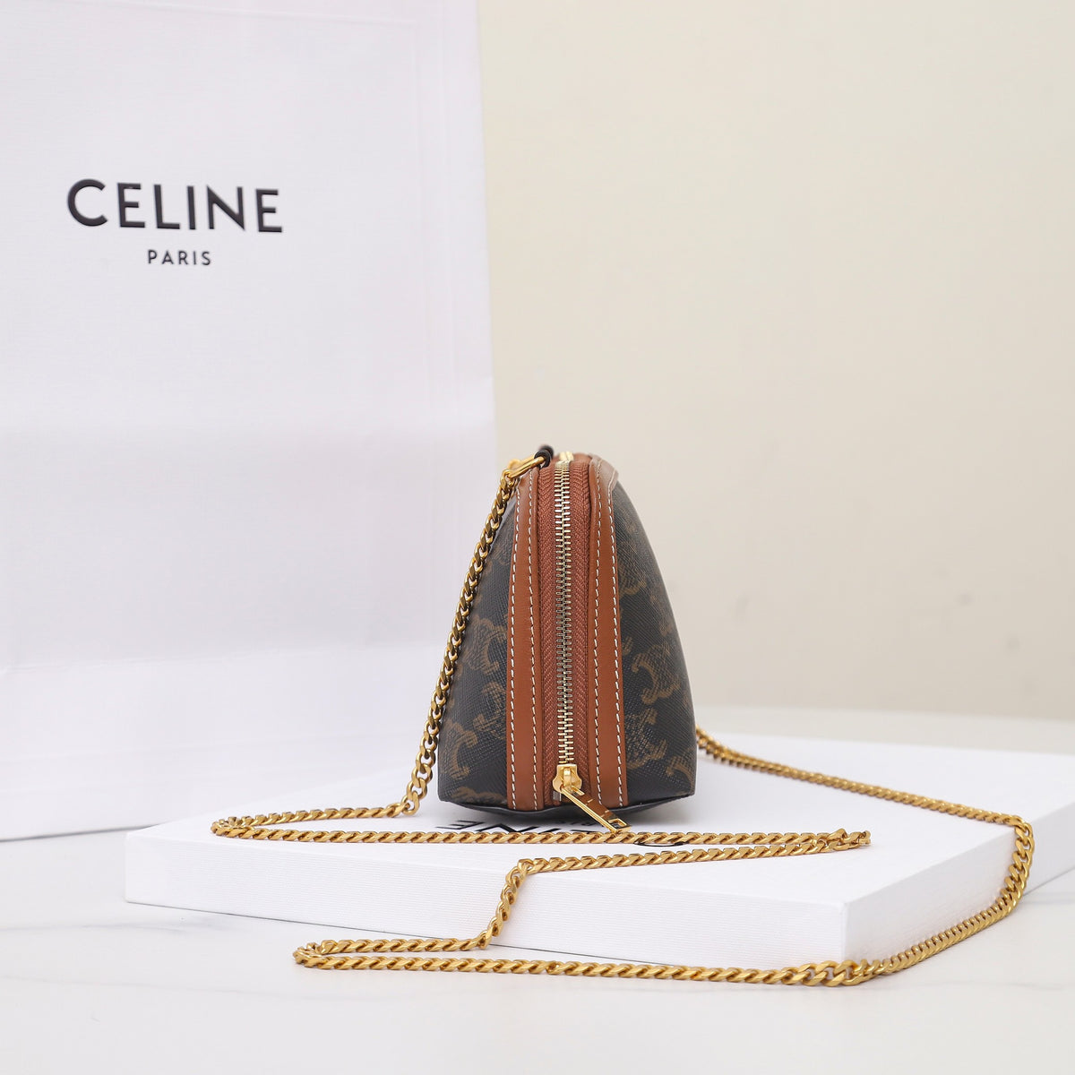 Celine Clutch On Chain In Triomphe Canvas And Lambskin