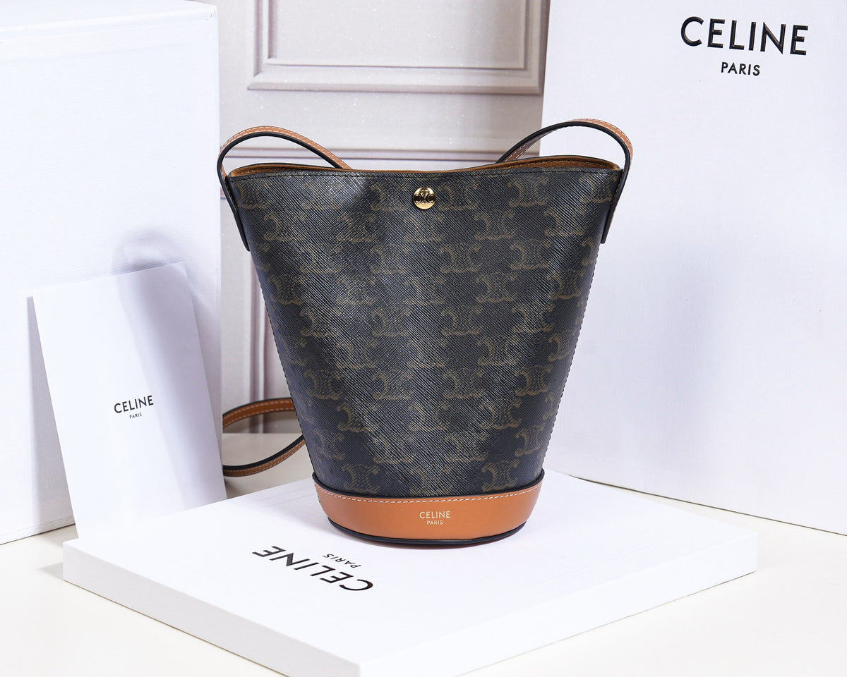 Celine Little Bucket In Triomphe Canvas