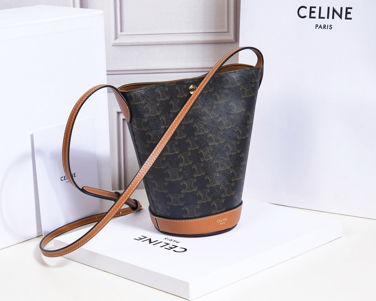 Celine Little Bucket In Triomphe Canvas