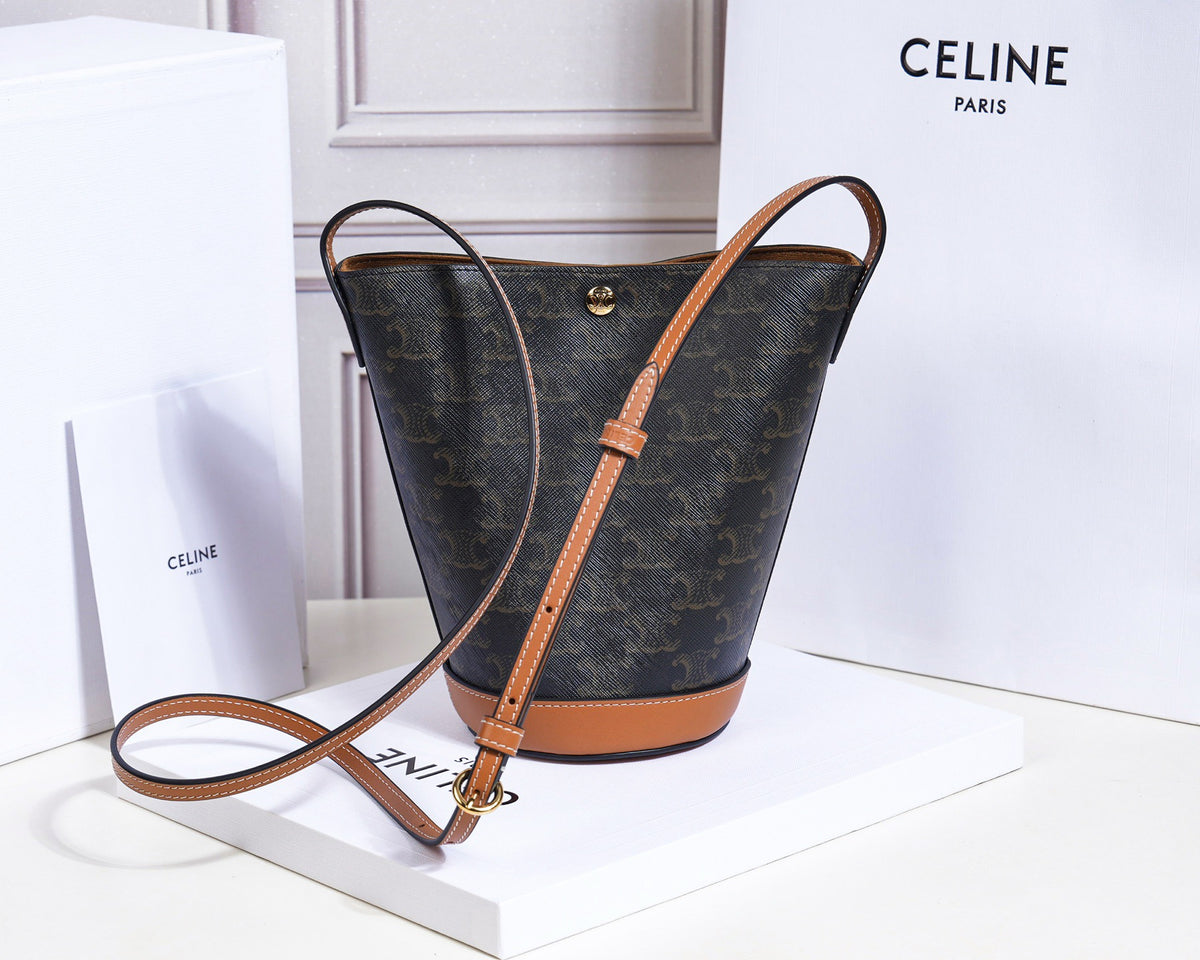 Celine Little Bucket In Triomphe Canvas