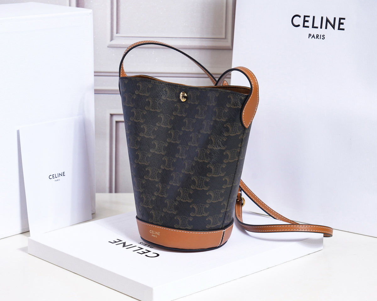 Celine Little Bucket In Triomphe Canvas