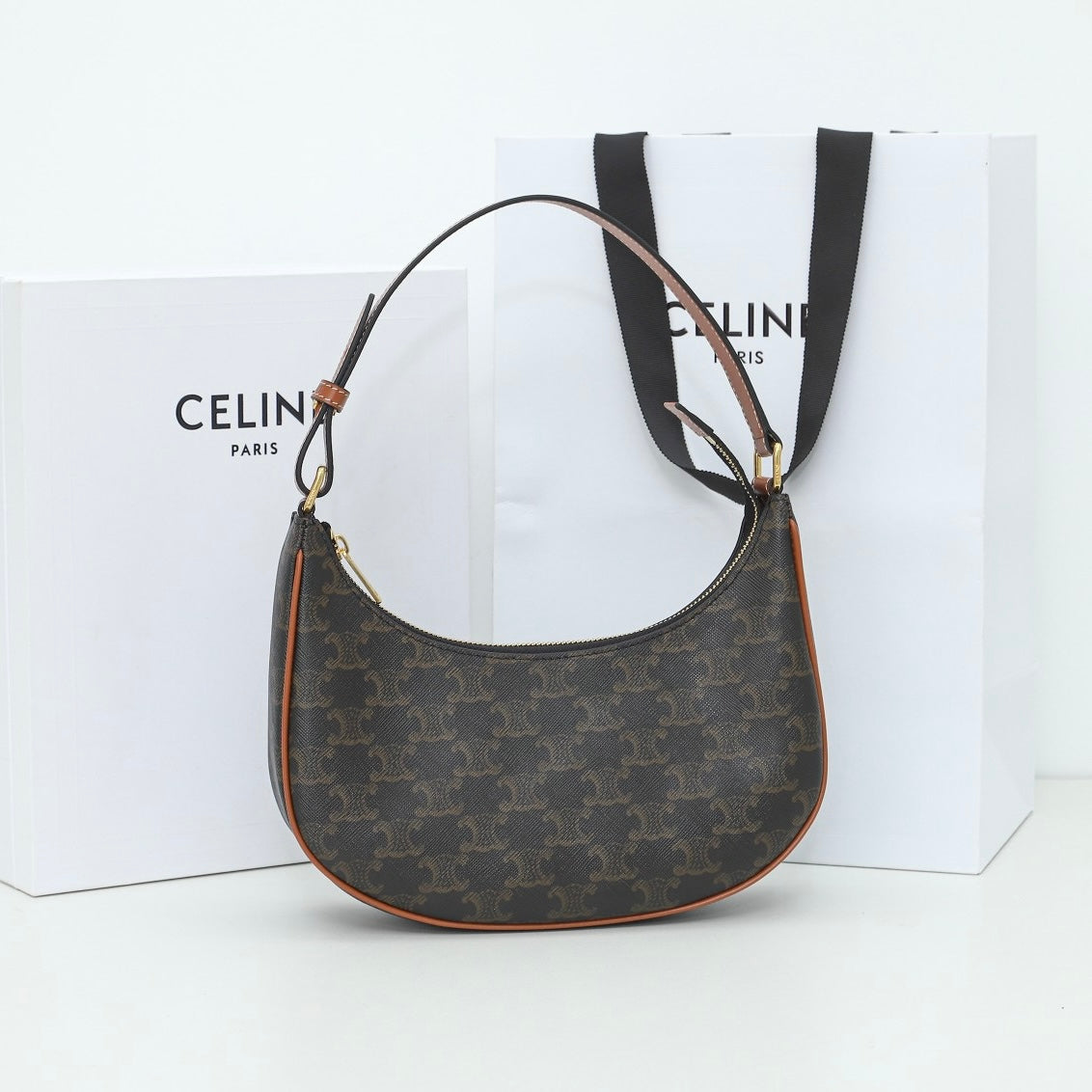 Celine Ava Bag In Triomphe Canvas And Calfskin
