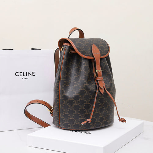 Celine Medium Backpack Folco in Triomphe Canvas And Calfskin