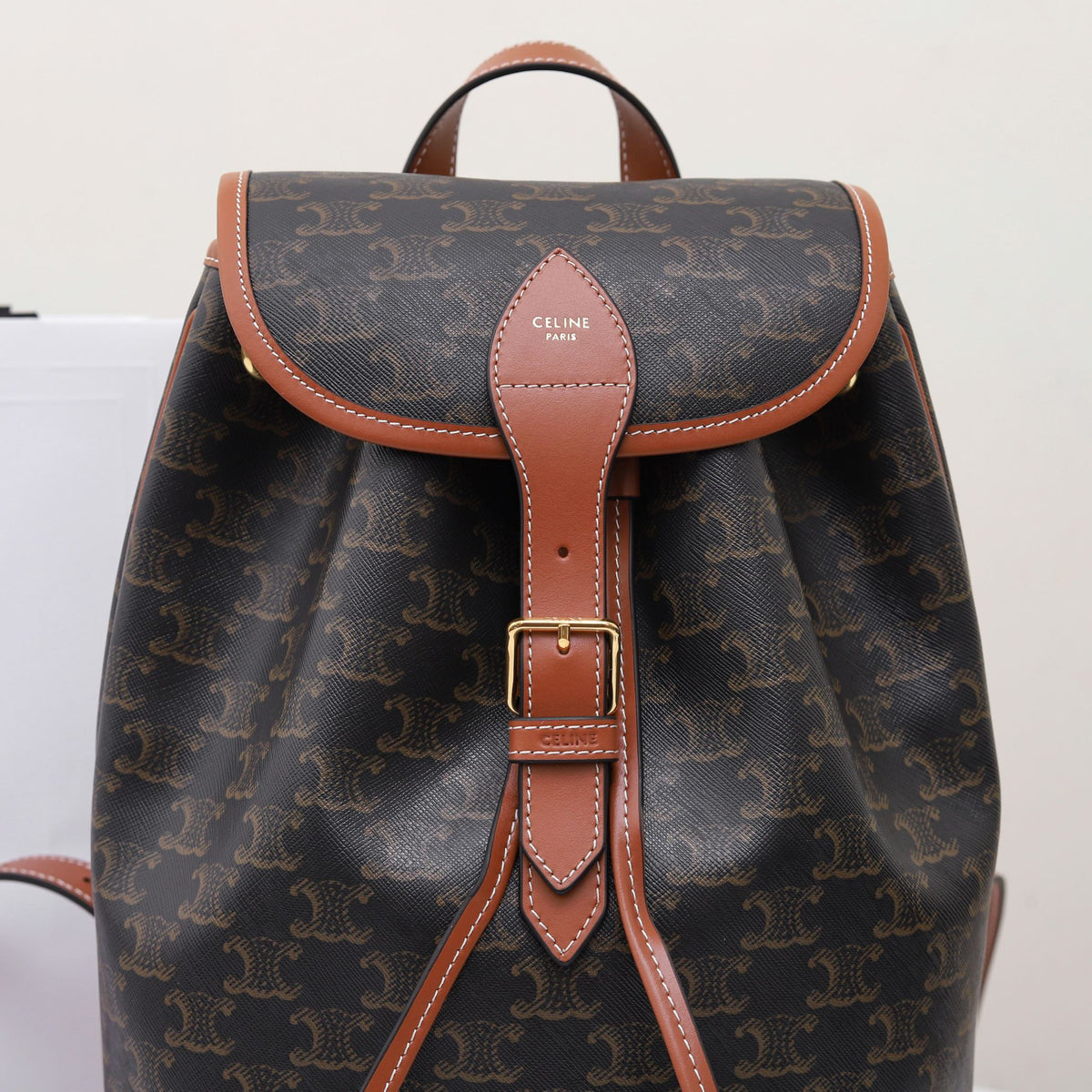 Celine Medium Backpack Folco in Triomphe Canvas And Calfskin