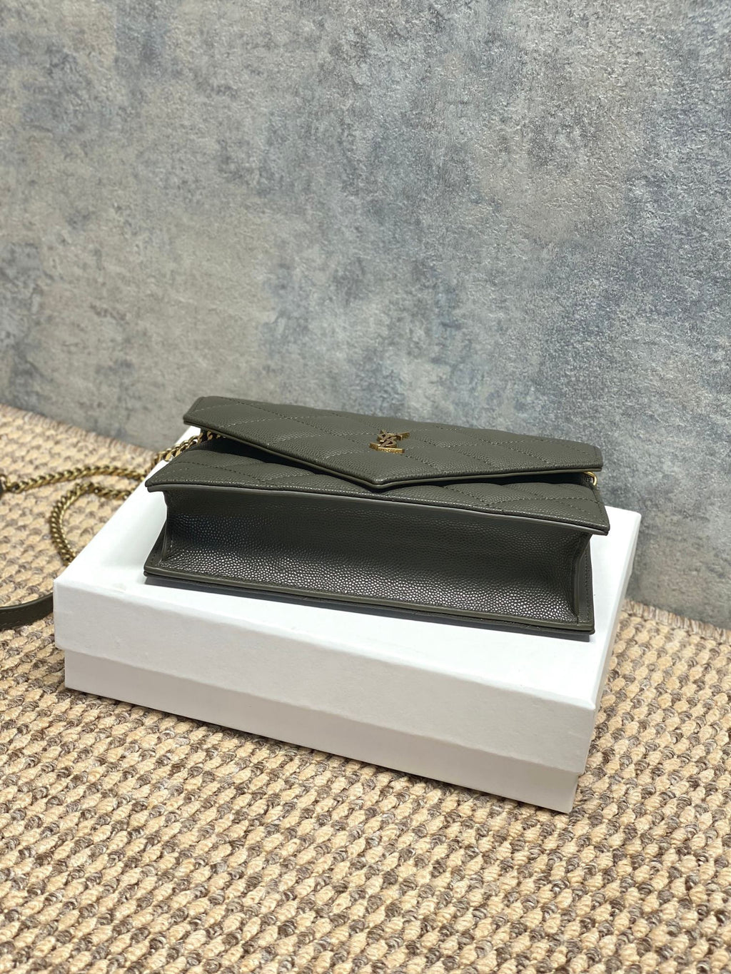 Saint Laurent Paris Chain Wallet In Grain De Poudre Leather