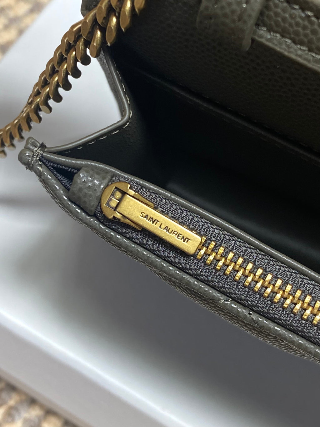 Saint Laurent Paris Chain Wallet In Grain De Poudre Leather